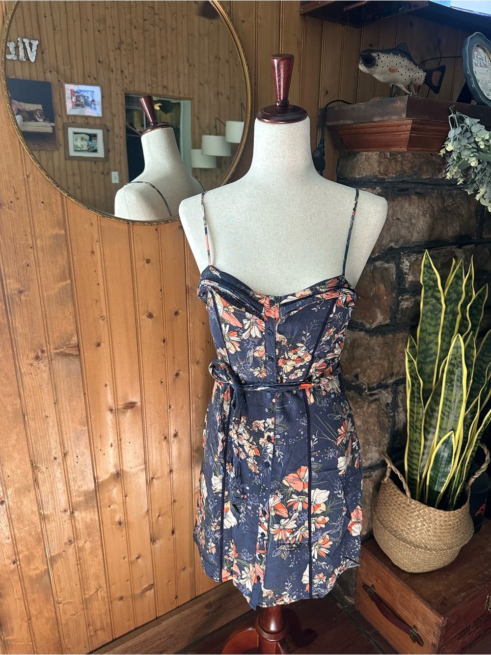 LC Lauren Conrad Navy Floral Spaghetti-Strap Mini Dress